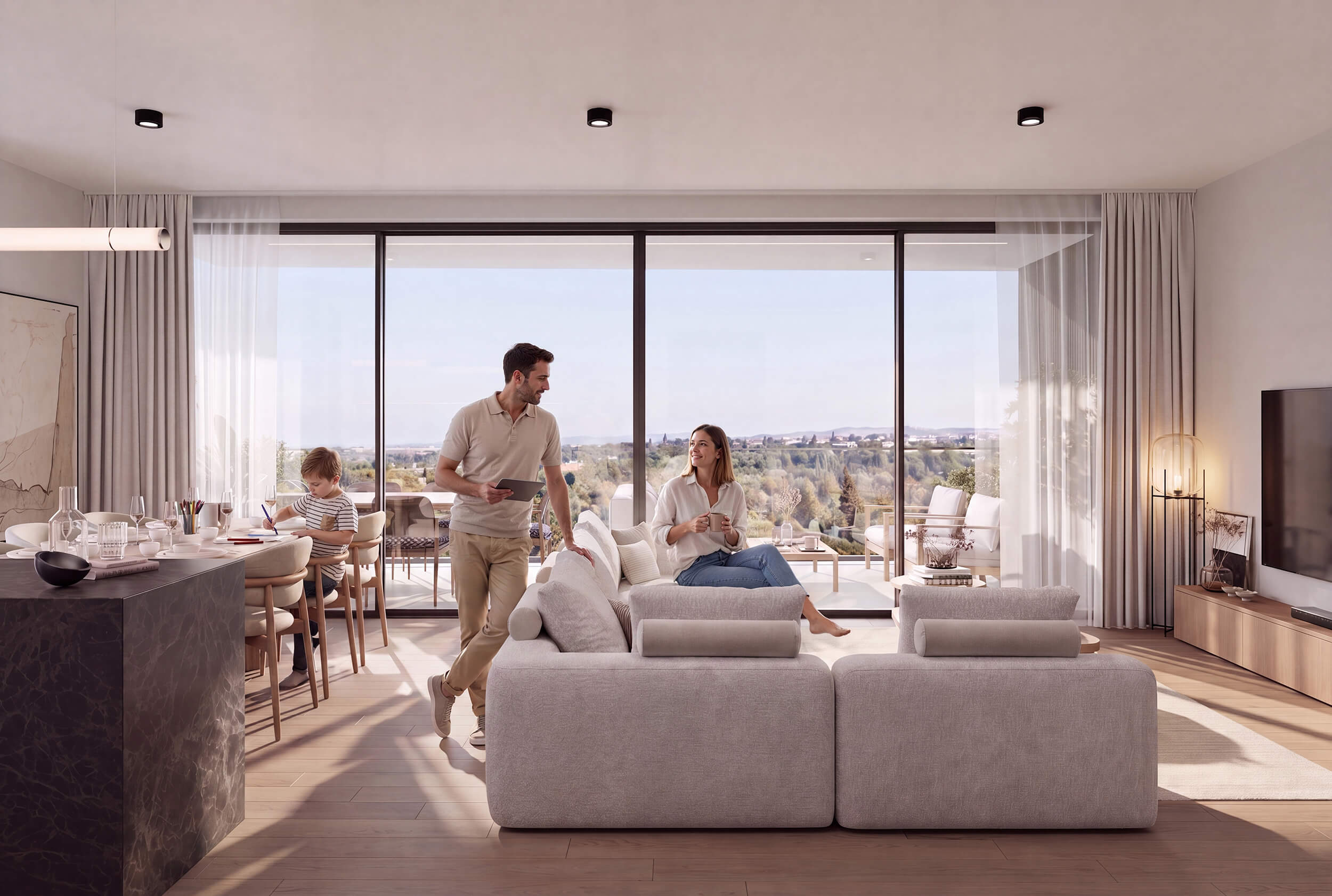 block c interior view 3 people